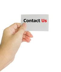 concept photo of hand hold card isolated on white background