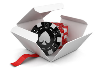 Open package with chips of casino. Image with clipping path