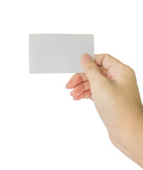 concept photo of hand hold business card, credit card or blank p