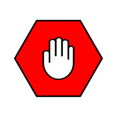 Stop sign. Open palm in red octagon