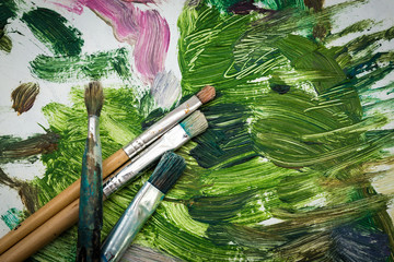 Background image of bright oil-paint palette 
