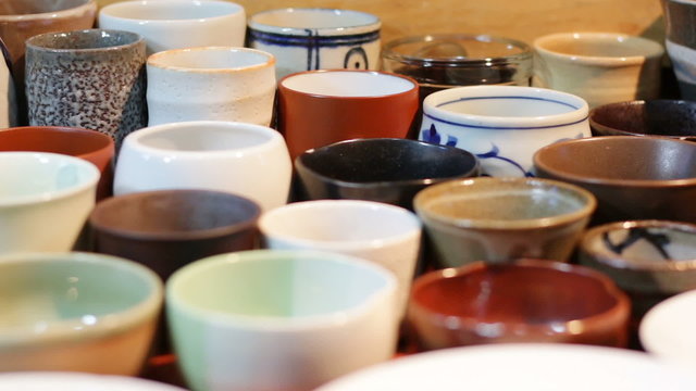 Closeup shot of ceramic bowl, Dolly shot
