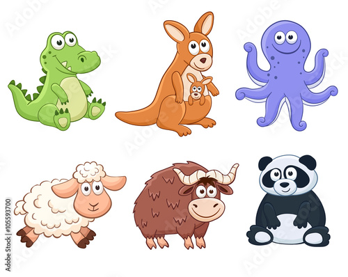 Cute Cartoon Animals Isolated On White Background Stuffed Toys Set Vector Illustration Of Adorable Plush Baby Animals Crocodile Kangaroo Octopus Sheep Yak Panda Wall Mural Ollymolly Cute Cartoon Animals Isolated On White Background Stuffed Toys Set Vector Illustration Of Adorable Plush Baby Animals Crocodile Kangaroo Octopus Sheep Yak Panda Wall Mural Ollymolly