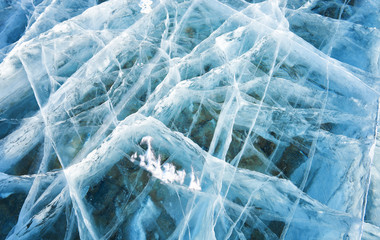 Beautiful cracked ice on a lake