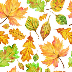 Aquarelle autumn fall seamless pattern with white color background