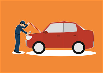 vector cartoon of car mechanic repairman working in garage
