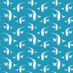 Seamless pattern with pennant fish.Vector fish pattern. Sea life vector pattern. Vector illustration with sea fish. Monochrome sea fish pattern. Blue and white fish seamless background.