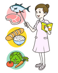 指導する女性看護士（スカートスタイル）