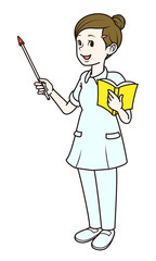 指導する女性看護士（パンツスタイル）