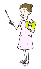 指導する女性看護士（スカートスタイル）