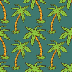 Seamless pattern with cartoon palm trees