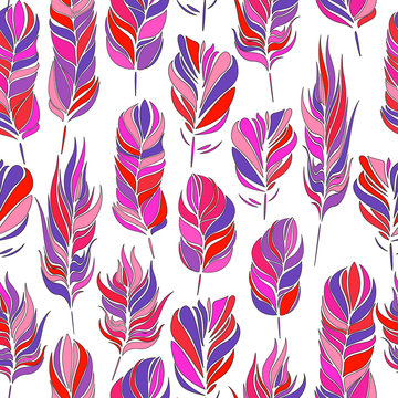 Vector seamless pattern with feathers. Vector endless background. It can be used for fabrics, wallpapers, backgrounds for web pages.