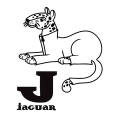 cartoon doodle jaguar. letter j. part of animal alphabet.