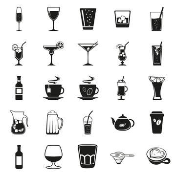 Drink beverage potables potable drinkables simple black icons set