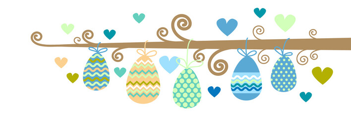Decorated Colorful  Easter Holiday Eggs Hang On Tree Branch