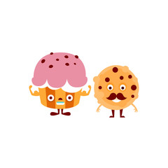 Humanized Cupcake And Cookie Illustration