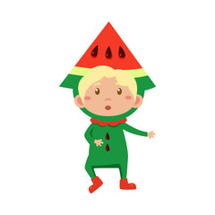 Kid In Watermelon Costume. Vector Illustration