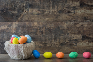 Traditional Easter eggs in a nest
