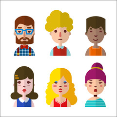 Vector collection of women and man avatars in flat style. Web site avatar symbols