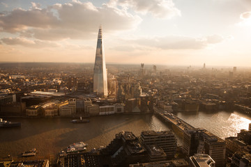 View from above London at sunset.