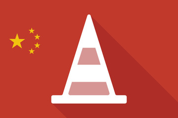 China long shadow flag with a road cone