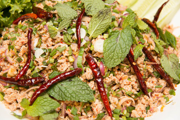 Thai food spicy minced chicken salad