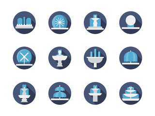 Fountains blue round flat color vector icons
