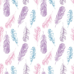 pattern with hand drawn feathers