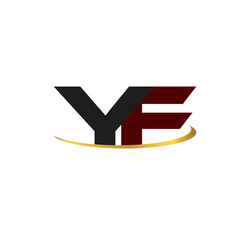YF alphabet in grey and red with golden curve