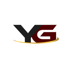 YG alphabet in grey and red with golden curve