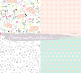 Seamless spring floral patterns set. Background with flowers, le