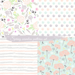  Seamless spring floral patterns set. Background with flowers, l