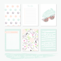 Printable cute set of filler cards with flowers, sunglasses and