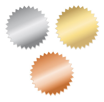blank gold, silver and bronze medals, isolated on White 