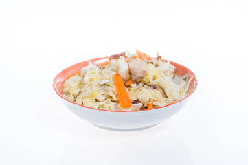cook cabbage in the plate isolated on white background