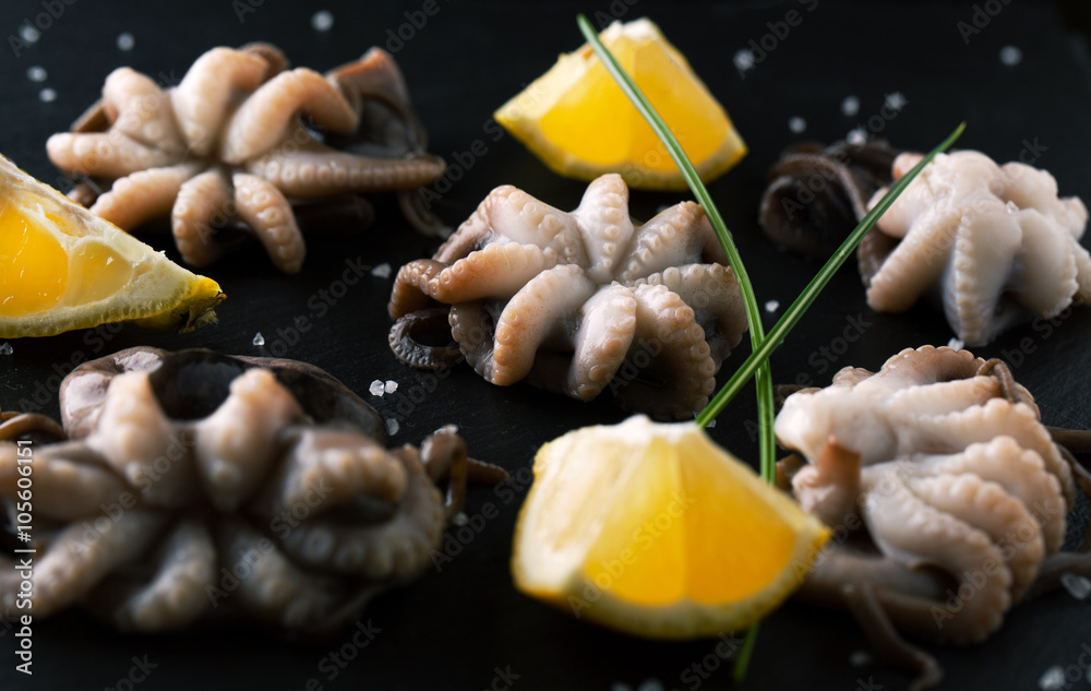 Canvas Prints raw fresh octopus with lemon