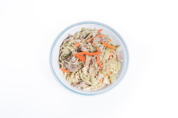 Fried noodles with bottle gourd and pork