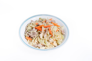 Fried noodles with bottle gourd and pork