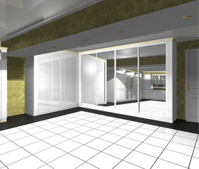 3D rendering design large wardrobe corner