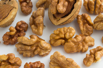 Walnuts on a white background