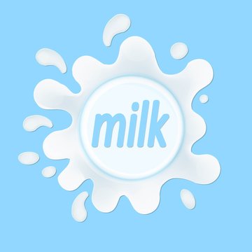 White milk splash. Blot on blue background