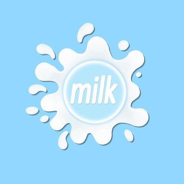 Milk, yogurt or cream blot. White smudge on blue background.