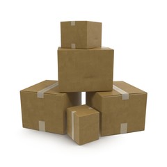 Stacks of cardboard boxes isolated on white.