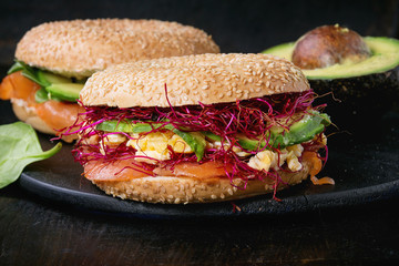 Bagels with salmon and egg