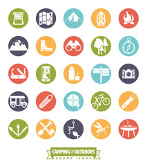 Camping and Outdoor Pursuits Round Icon Set