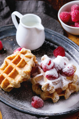 Belgian waffles with raspberries