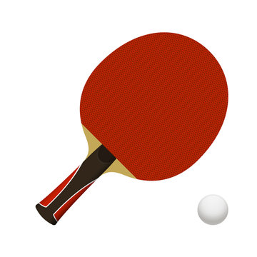 Vector illustration. Racket Ping-Pong table with ball isolated on white background