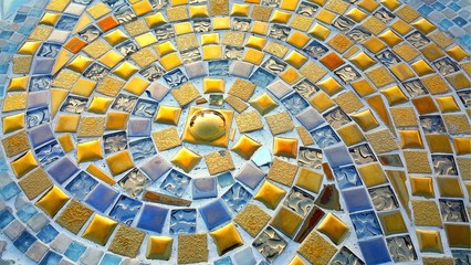 Spiral pattern golden mosaic floor