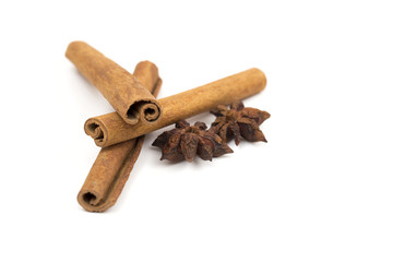 Cinnamon on the white background