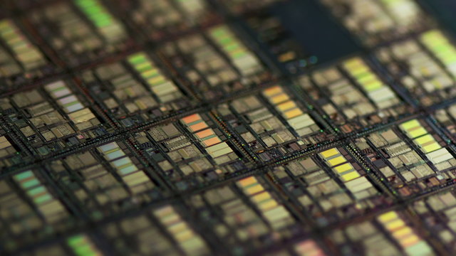 CPU Microchip Wafer Seen with Macro Rotation Loop 4k